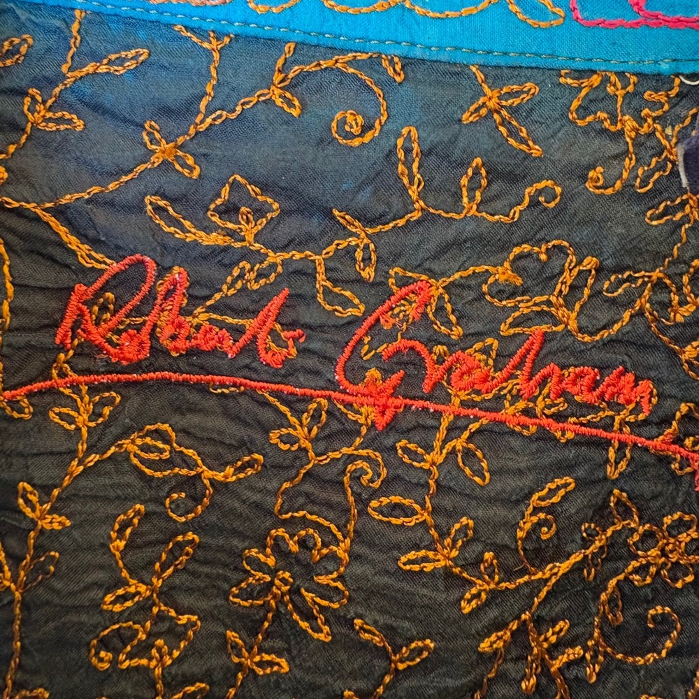 Robert Graham‎ Embroidered Floral Tunic 3XL Cotton Silk Trim Boho Indian EUC